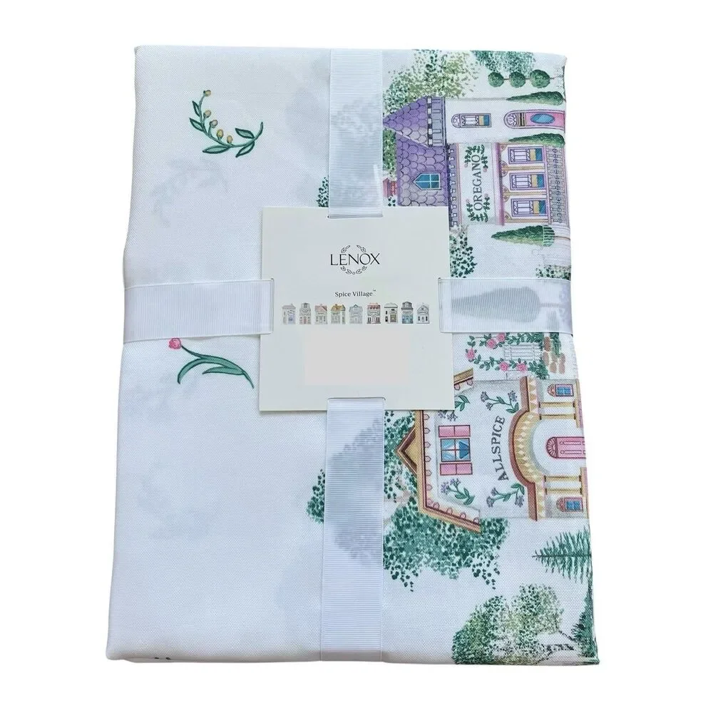 Lenox Spice Village White Tablecloth 70” Round Cottage Country Table  Decor NEW